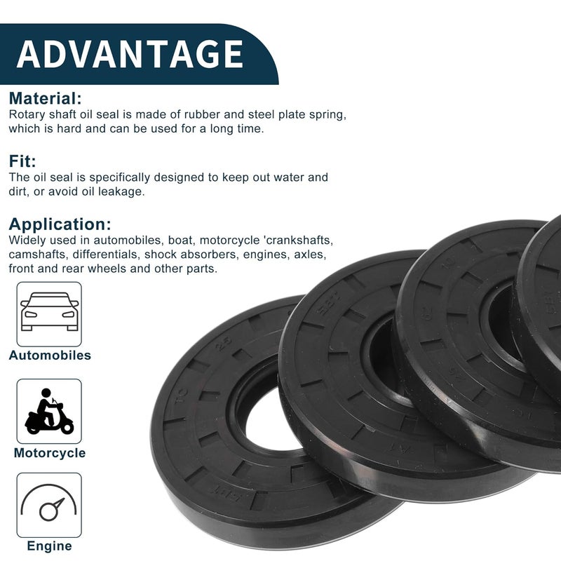 TUCKBOLD Universal Oil Seal TC Double Lip W Steel Spring Seal Ring Rotary Shaft Seal 25x62x10mm High Pressure NBR Rubber Black 5 Pcs - Image 4